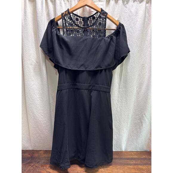 Women's Miami Black Dress Off The Shoulder Sleeves Lace Detail & Chiffon Large - Picture 1 of 11